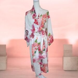 Floral Print Kimono with Tie Belt NATORI Size M